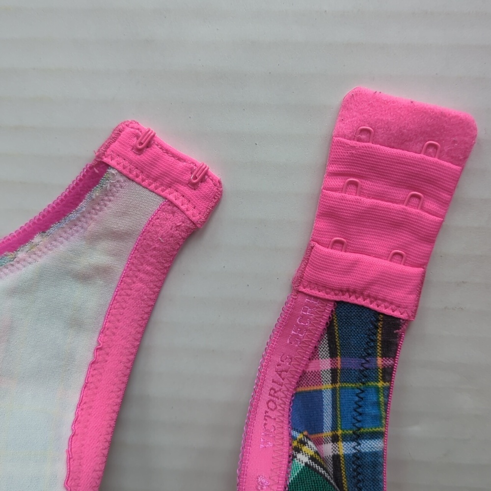 Victoria's Secret Underwire Lined Perfect Coverage Plaid Bra 36C Pink Green - Picture 6 of 16